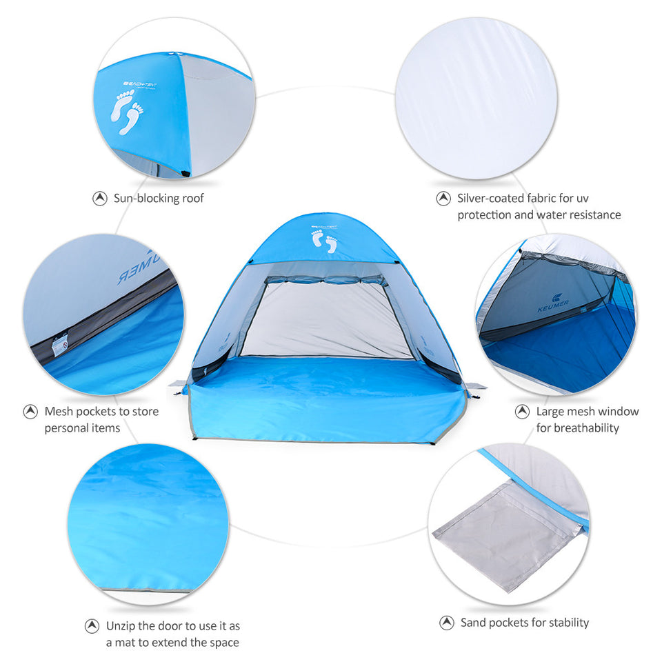 Instant Automatic Pop Up Beach Tent (71" + 37") * 79" * 53"